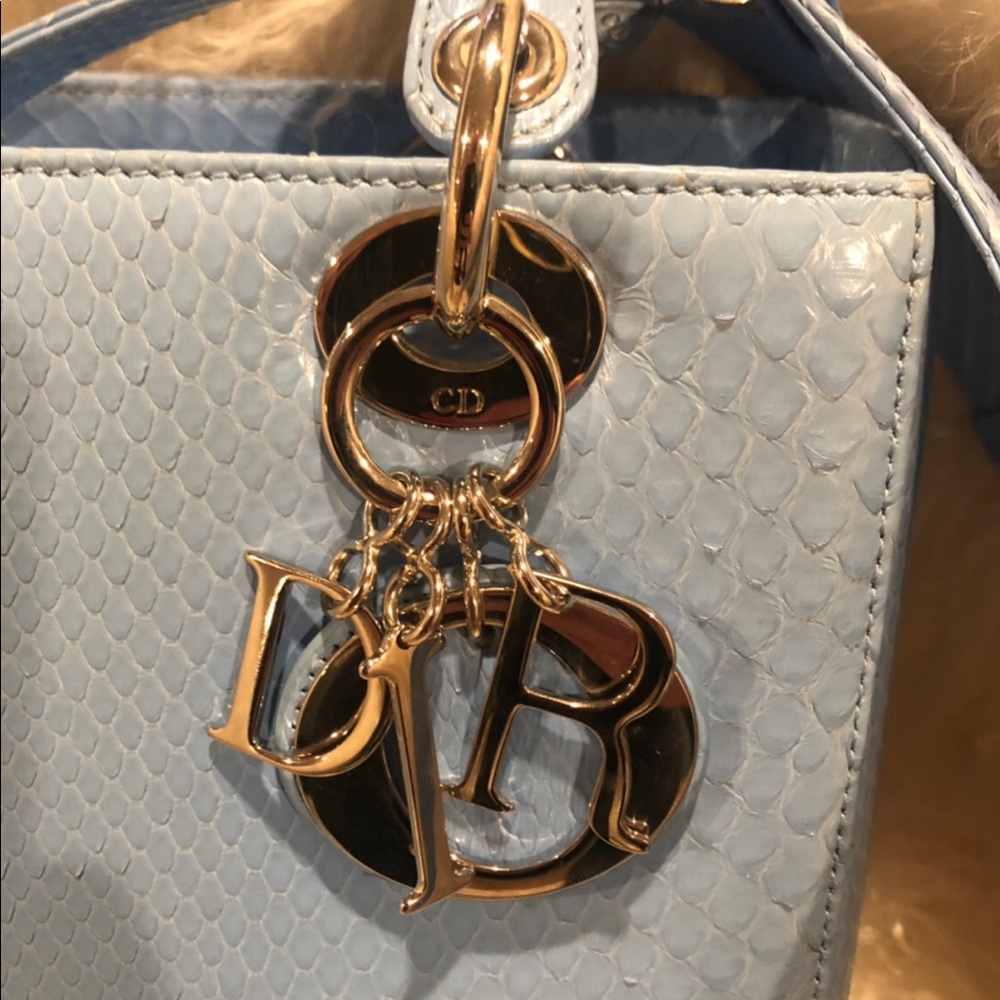 Christian Dior-Python Medium Lady Dior blue bag - Picture 4 of 8